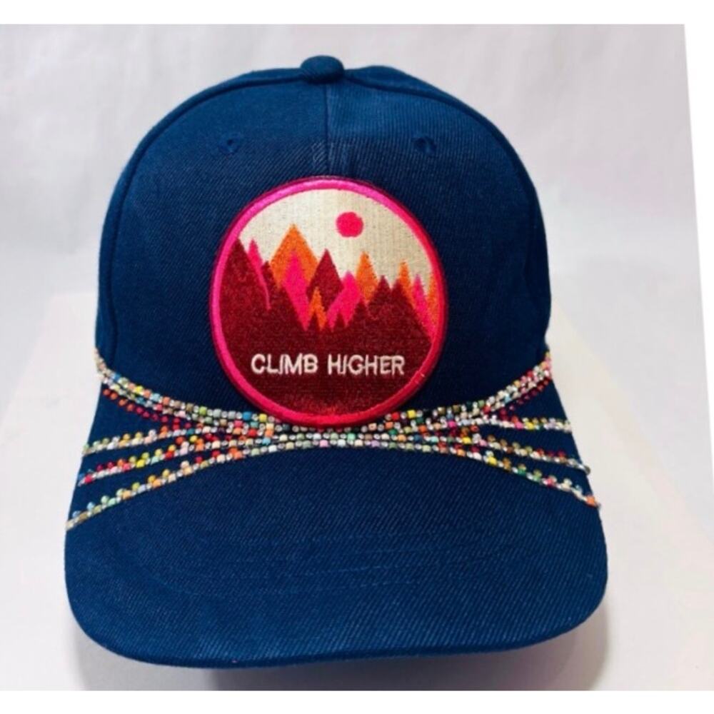 Handmade Navy Blue Rhinestone Bling Glam Activewear Streetwear Baseball Cap Hat